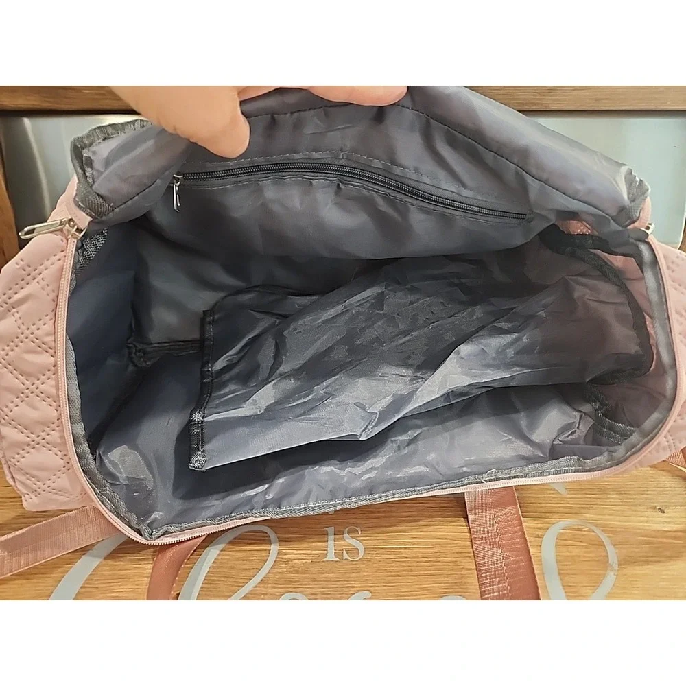 Sport Gym Bag Large Quilted Travel Duffel‎ Bag with Shoe Compartment Pink